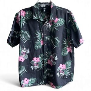 Disney Neff Mickey Mouse Hawaiian Aloha Shirt Black Pink Floral Men’s Medium
